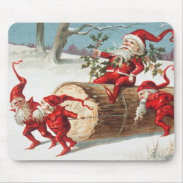 Mousepad Gnomos papais noeis deslizando em um tronco