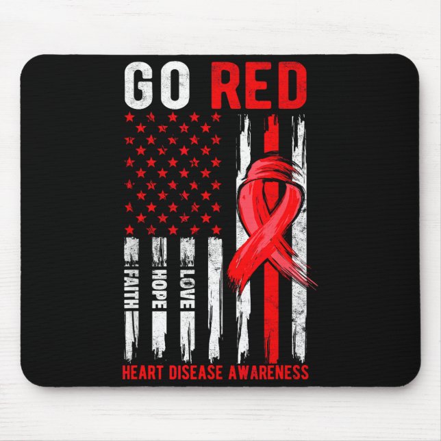 Mousepad Go Red Heart Disease Suprt Flag - Heart Disease Aw (Frente)