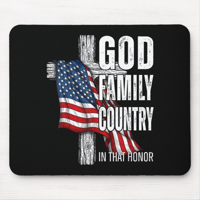Mousepad God Family Country American Flag Christian Patriot (Frente)