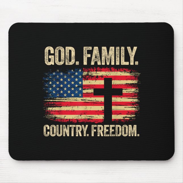 Mousepad God Family Country Dom Usa Flag Cross  (Frente)