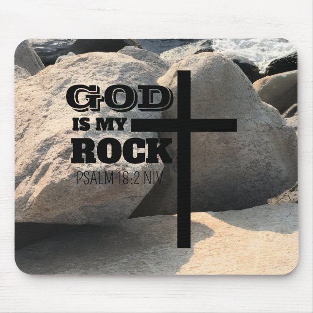 Mousepad God is My Rock Bible Verse Black Cross Christian (Frente)
