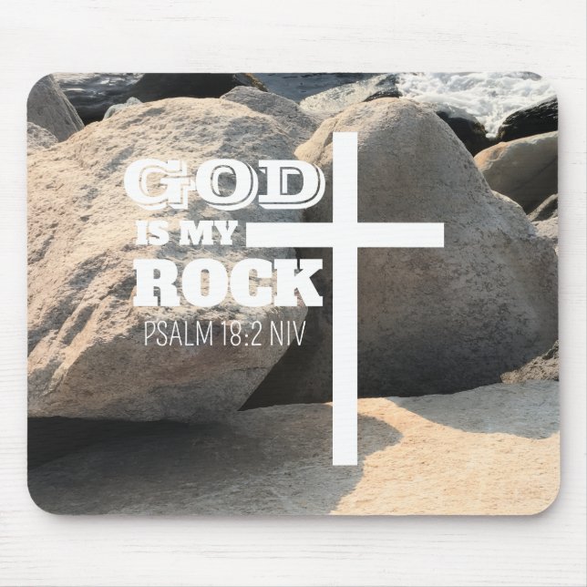 Mousepad God is My Rock Bible Verse White Cross Christian (Frente)