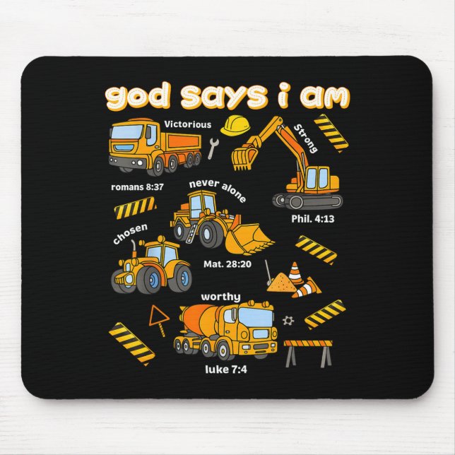 Mousepad God Says I Am Christian Bible Verses Boys Construc (Frente)