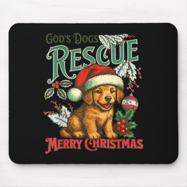 Mousepad God's Dogs Rescue Christmas Santa Golden Retriever (Frente)