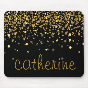Mousepad Gold Confetti Glitter Black Faux Foil Glittery