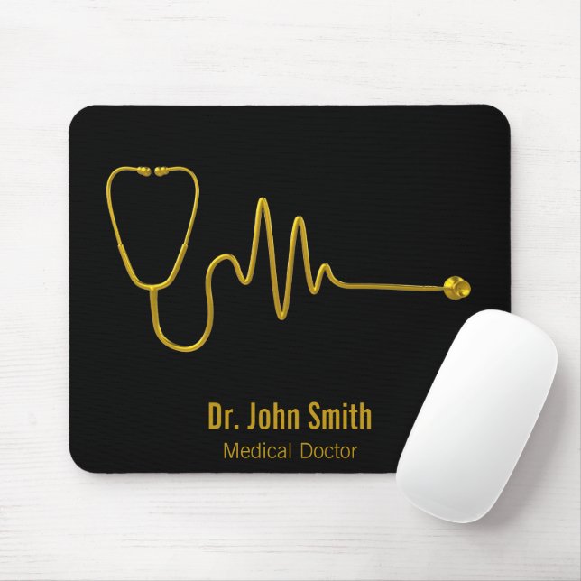 Mousepad Gold Luxury Stethoscope ECG Wave EKG Line Medical (Com mouse)
