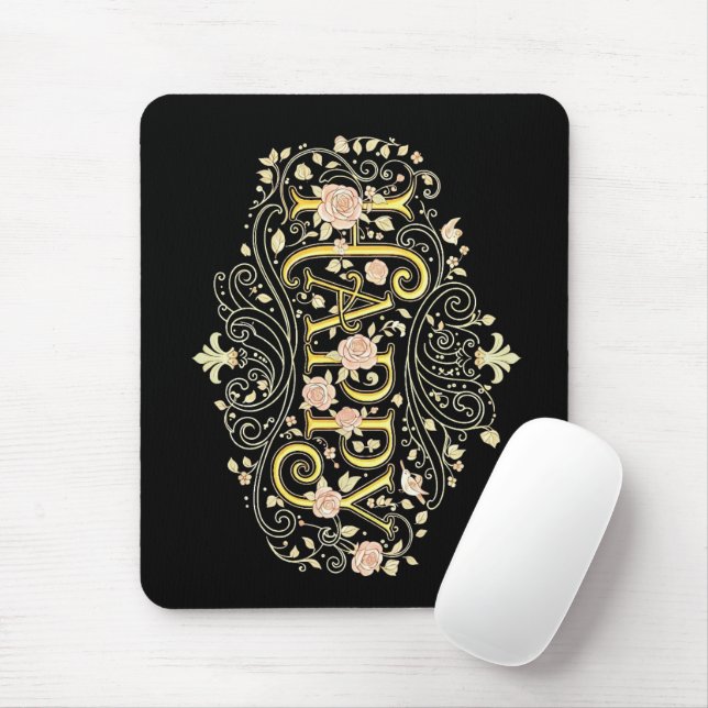 Mousepad Golden Bliss: Elegant Floral Happy (Com mouse)