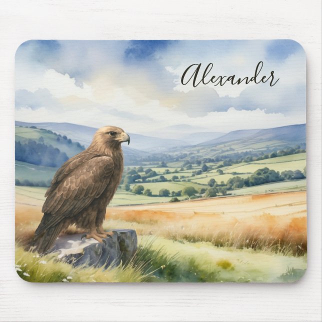 Mousepad Golden Eagle Watercolor Wildlife Personalized (Frente)
