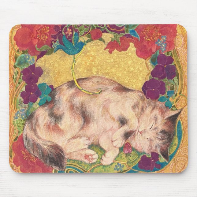 Mousepad  Golden Nap: Feline Serenity in Bloom (Frente)