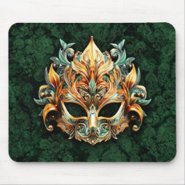 Mousepad Golden Ornate Mask on Forest Green Background