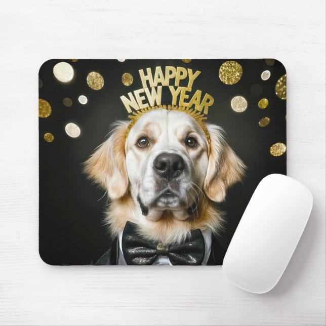 Mousepad Golden Retriever Ano Novo Smoking (Com mouse)