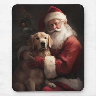 Mousepad Golden Retriever Com Papai Noel Natal