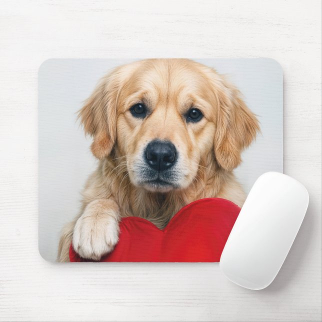 Mousepad Golden Retriever Com uma Almofada de Coração Verme (Com mouse)