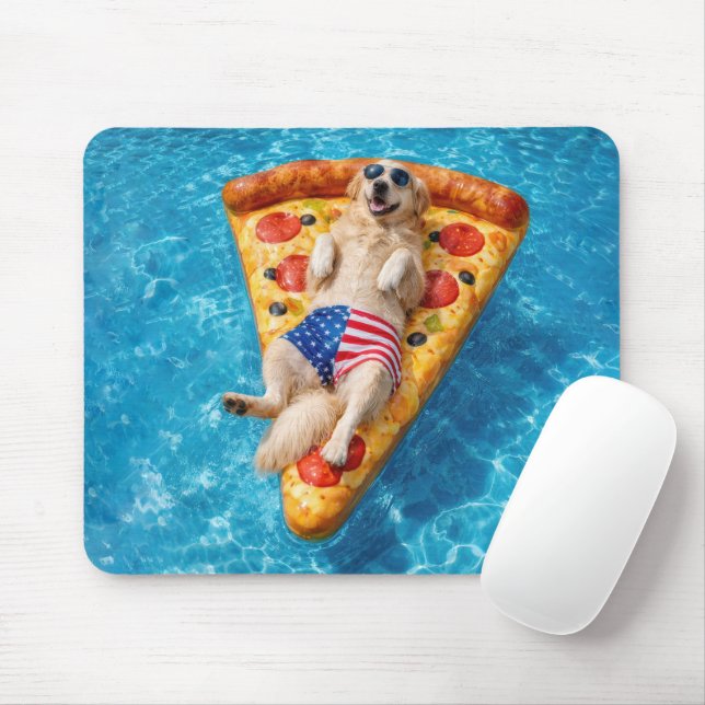 Mousepad Golden Retriever em um Colchão de Ar de Pizza (Com mouse)