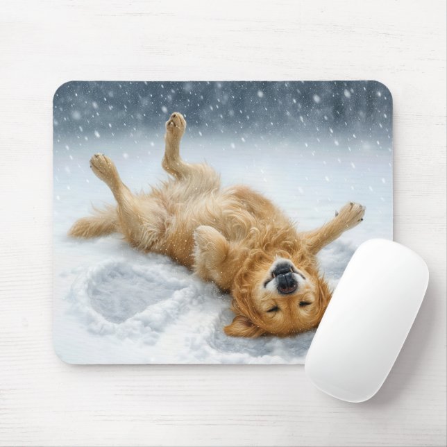 Mousepad Golden Retriever Making a Snow Angel (Com mouse)