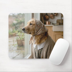 Mousepad Golden Retriever olhando pela janela chuvosa