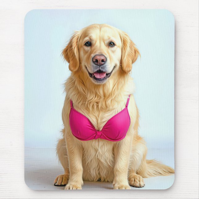Mousepad Golden Retriever Wearing a Pink Bra (Frente)