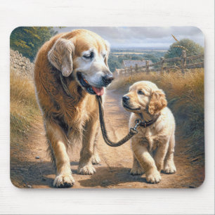 Mousepad Golden Retrievers Caminhando em uma Estrada Rural