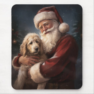 Mousepad Goldendoodle com Papai Noel Natal Festivo