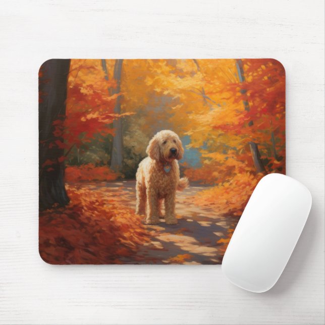 Mousepad Goldendoodle no outono deixa cair inspiração (Com mouse)