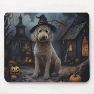 Mousepad Goldendoodle Pumpkins Halloween Assustado