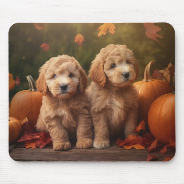 Mousepad Goldendoodle Puppy Autumn Delight Pumpkin (Frente)
