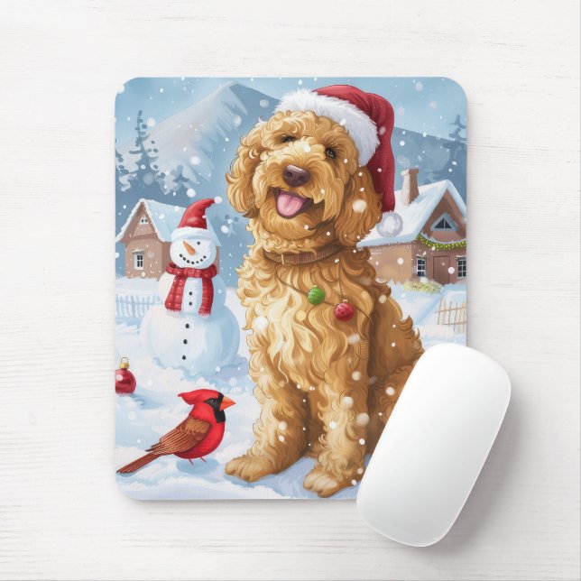 Mousepad Goldendoodle Winter Wonderland Natal Joy (Com mouse)