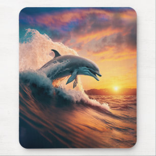 Mousepad Golfinho Realista Pulando Oceano Sunset Kids Adult