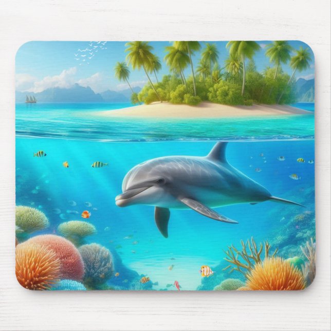 Mousepad Golfinho submarino colorido tropical/Havaí (Frente)