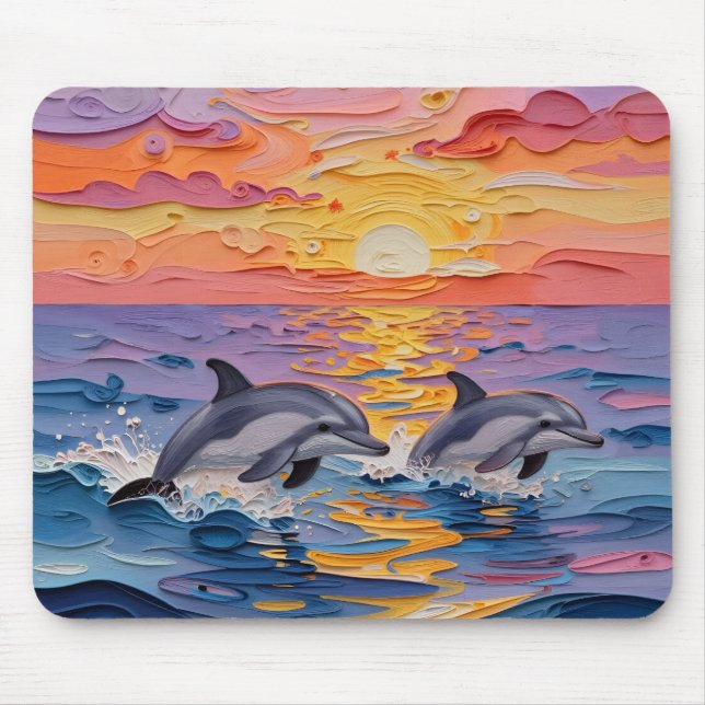 Mousepad Golfinhos Impasto e Ondas do Oceano   (Frente)