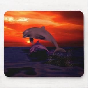 Mousepad Golfinhos Salpicantes Marítimos Laranja Sunset