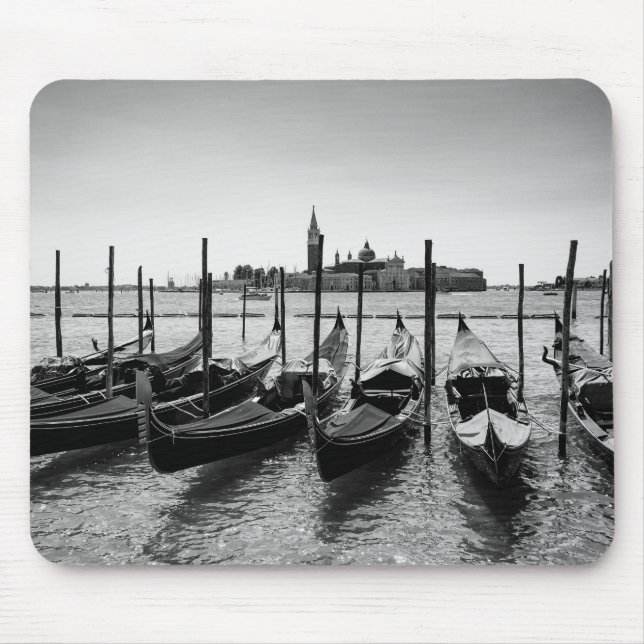 Mousepad Gondolas em Veneza a preto e branco (Frente)