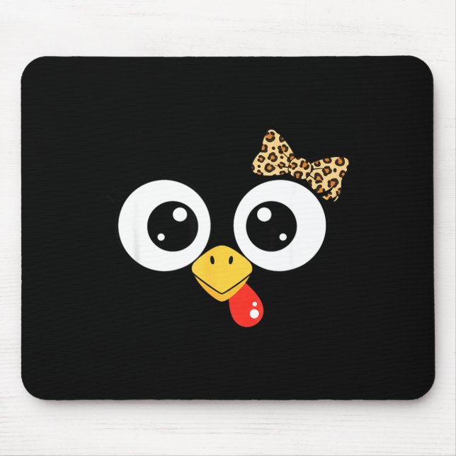 Mousepad Googly-eyed Turkey With Leopard Bow, Funny Cartoon (Frente)