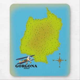 Mousepad Gorgona Itália mapeia poster de viagens.