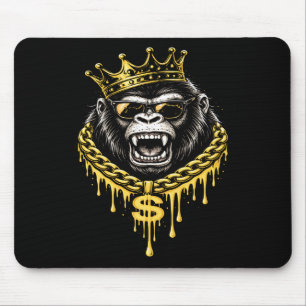 Mousepad Gorila de Estilo de Rua com Coroa Dourada e Corren