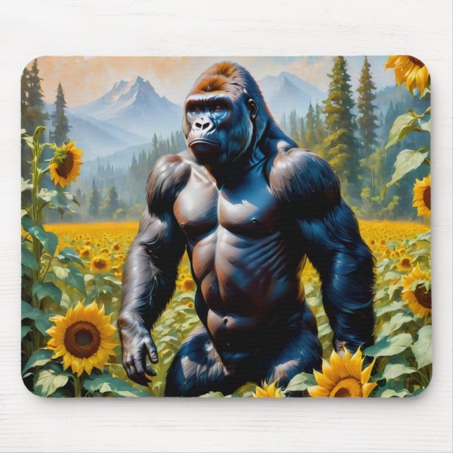 Mousepad Gorilla Ape Em Um Campo De Girassol (Frente)