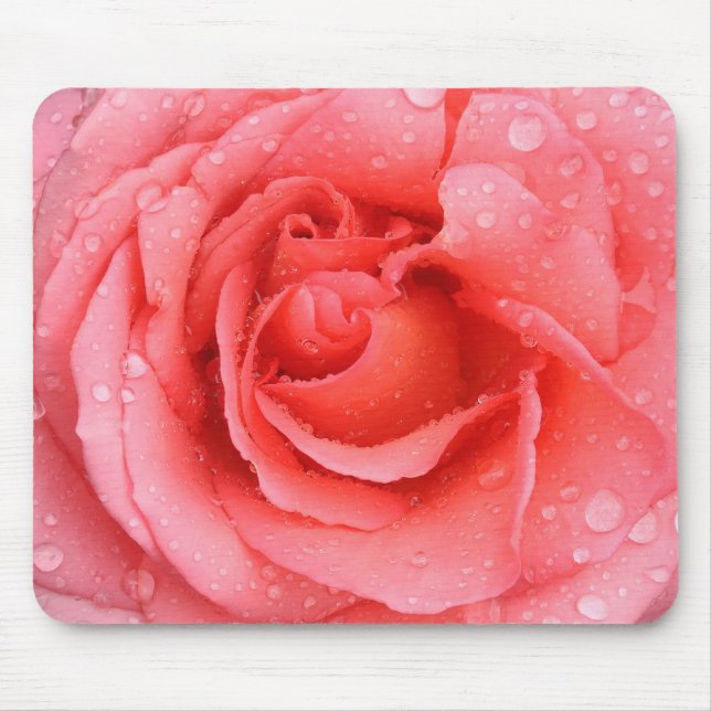 Mousepad Gotas de água de rosa vermelha romântica (Frente)