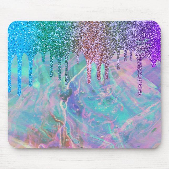 Mousepad Gotas de Brilho Moderno Arco-íris Opala (Frente)