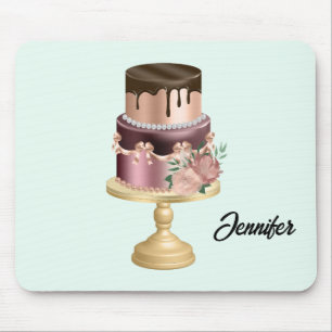 Mousepad Gotas de chocolate e bolo de luxo Dourado de Rosa
