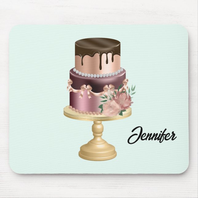 Mousepad Gotas de chocolate e bolo de luxo Dourado de Rosa (Frente)