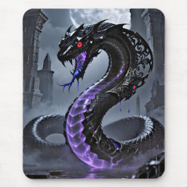 Mousepad Gothic Black Serpent Glowing Purple Neon Fantasy 