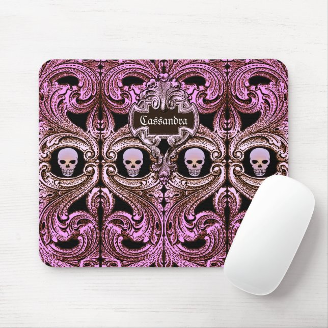 Mousepad Gótico Cor-de-Rosa com Caveira Personalizada (Com mouse)