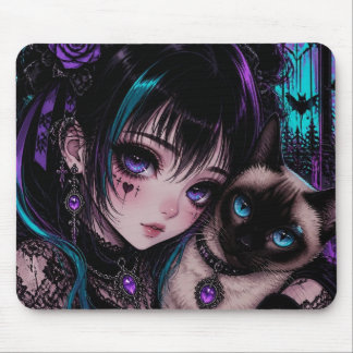 Mousepad Gótico Emo | Garota Anime & Gato
