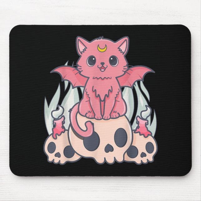 Mousepad Gótico Kawaii Pastel Gato e Crânio de Demônio Cére (Frente)