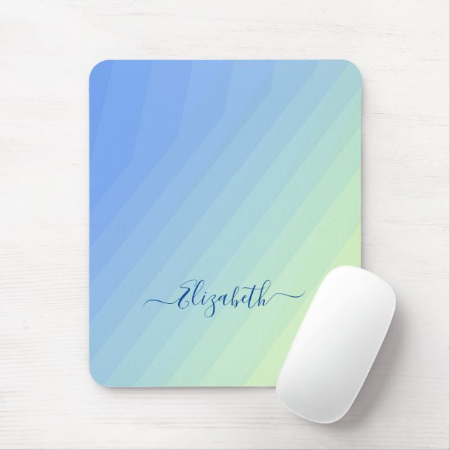 Mousepad Gradiente Azul Amarelo Monograma Feminino em Rótul (Com mouse)