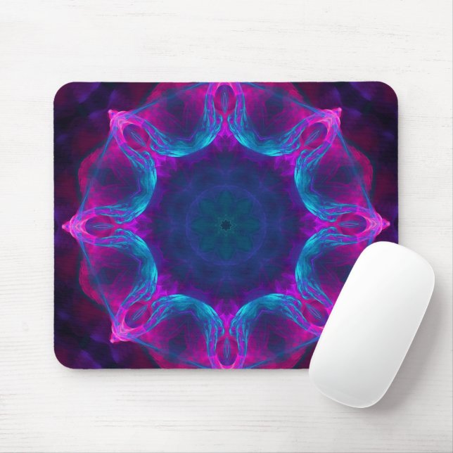Mousepad Gradiente de Caleidoscópio Escuro e Azul Neon (Com mouse)