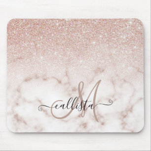 Mousepad Gradiente de mármore branco brilhante Rosa Dourad