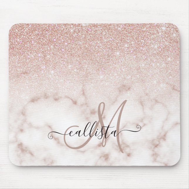 Mousepad Gradiente de mármore branco brilhante Rosa Dourado (Frente)