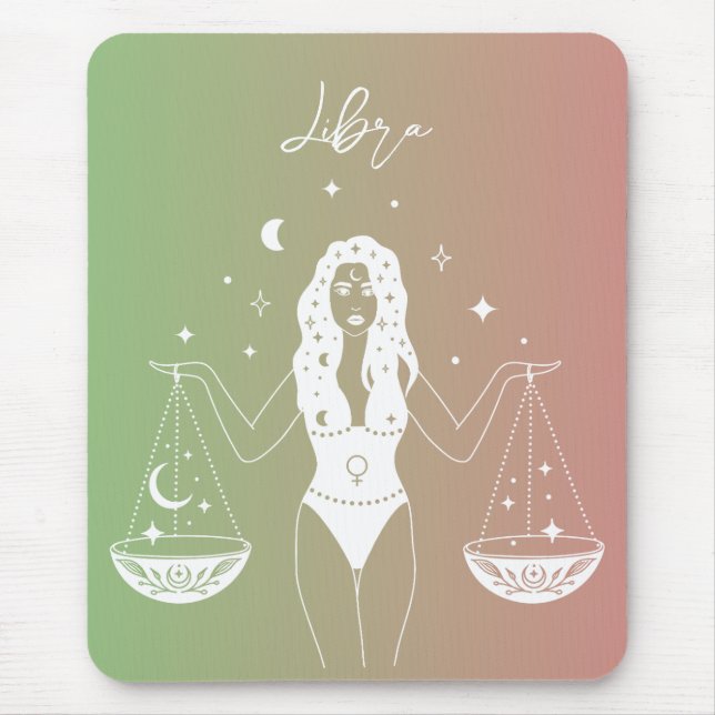 Mousepad Gradiente de sigla em estrela do horóscopo da Libr (Frente)