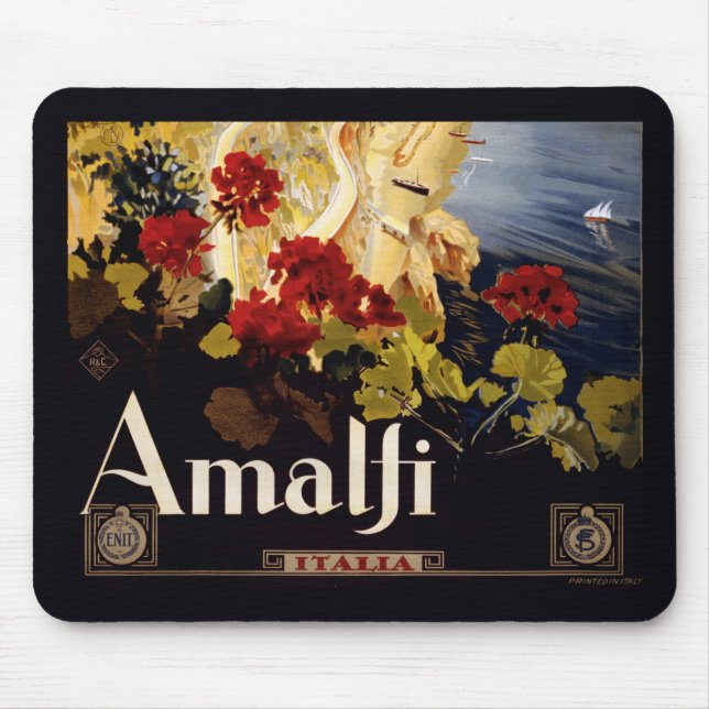 Mousepad Gráfico de Arte do Poster de viagens Amalfi Itália (Frente)